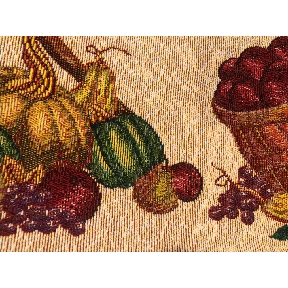 Thanksgiving Fall Tapestry Table Runner Pumpkins Grapes‎ Apple Basket 70x12